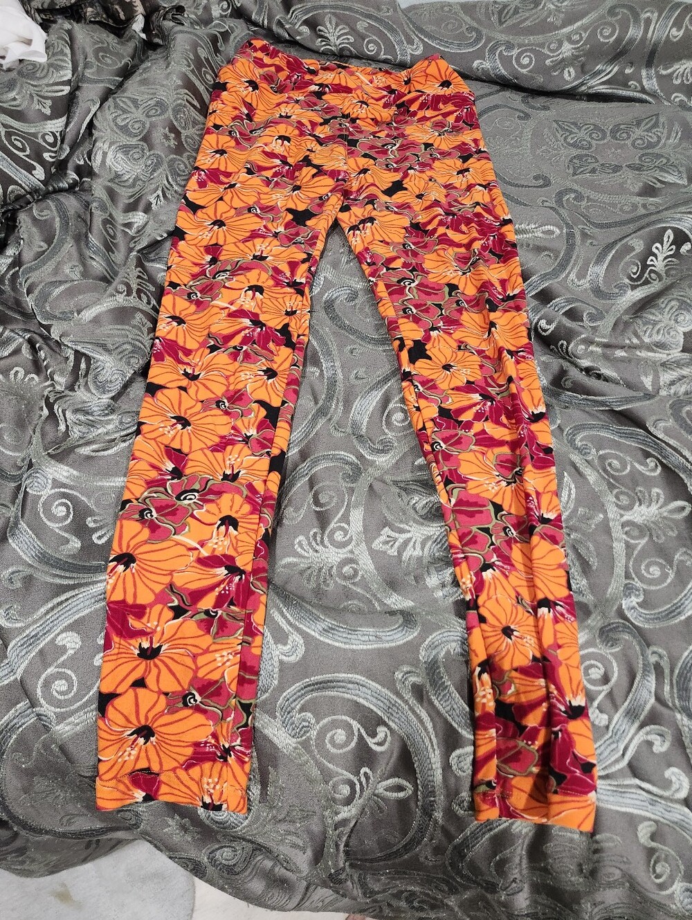 Like New Luluroe O/S Floral Orange & Pink Women's Leggings